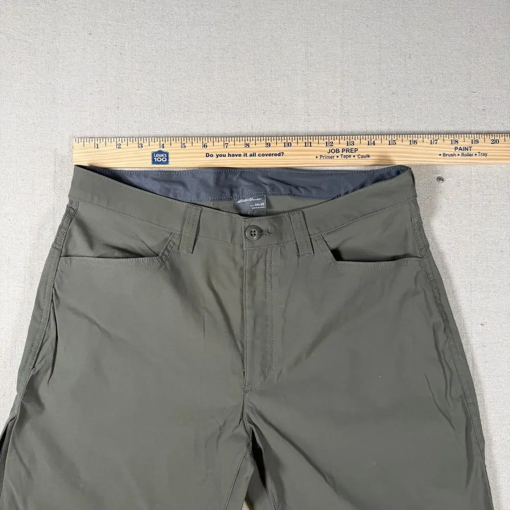 Eddie Bauer Pants Mens 34x30 Green Convertible Tech Zip-Off Hiking Nylon Stretch